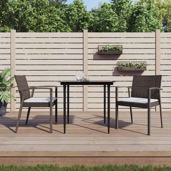 Ensemble à manger de jardin 3 pcs coussins résine tressée acier