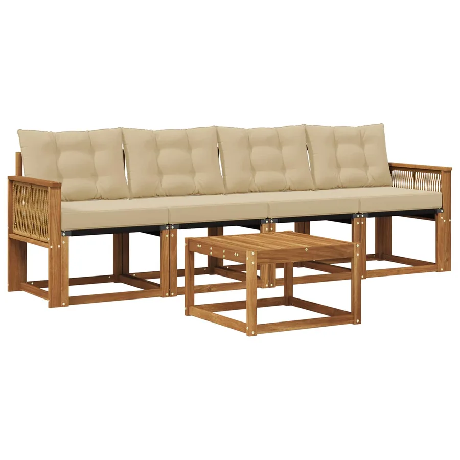 Ensemble de canapés d'extérieur 5 pcs Naturel et Beige - 2