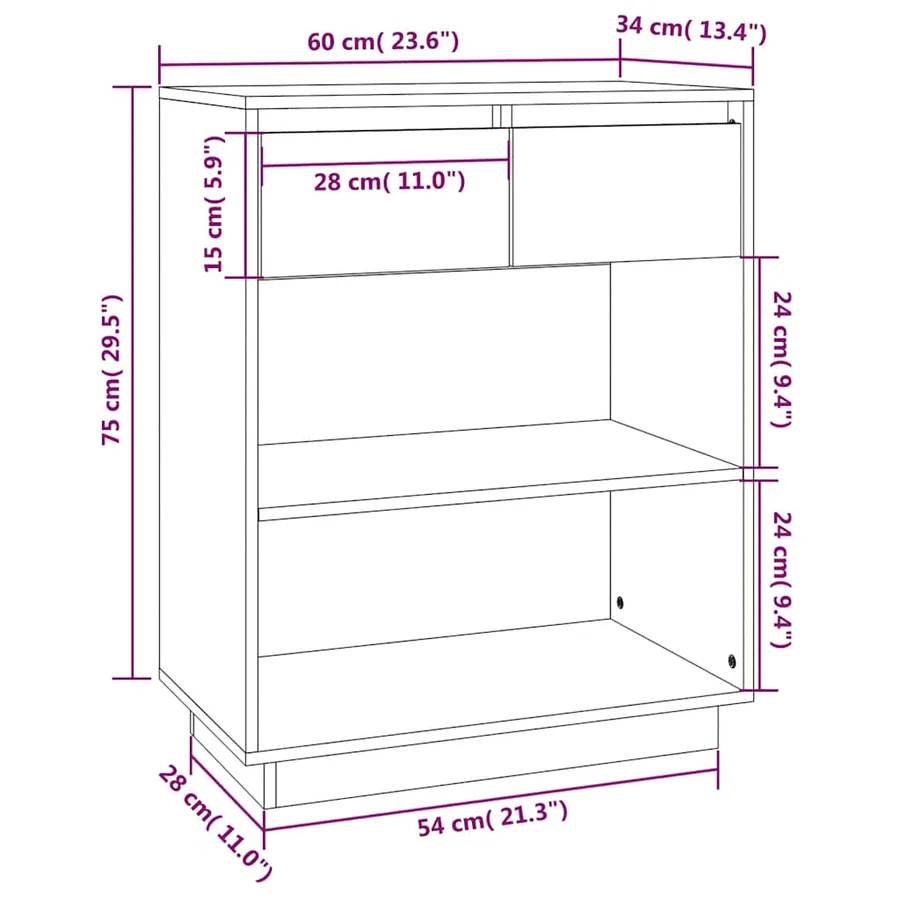 Armoire console Blanc 60x34x75 cm Bois de pin solide - 9