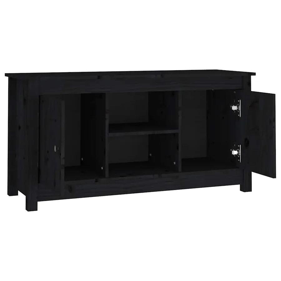Meuble TV Noir 103x36,5x52 cm Bois de pin massif - 4