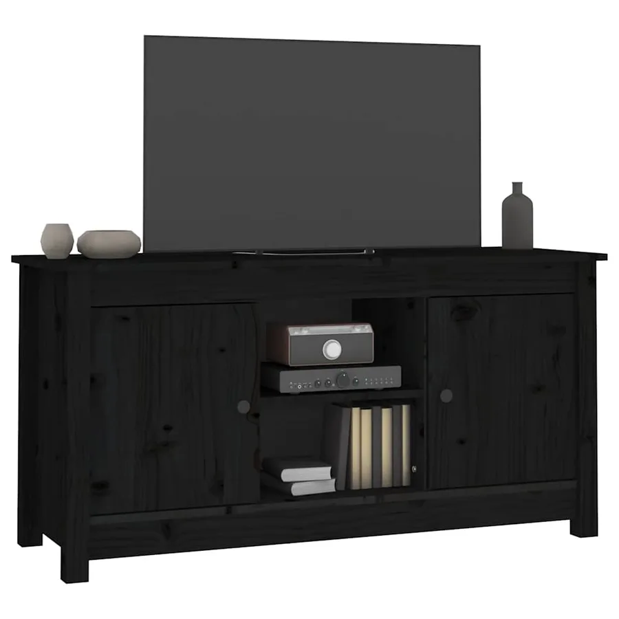 Meuble TV Noir 103x36,5x52 cm Bois de pin massif - 7
