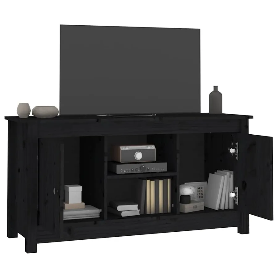 Meuble TV Noir 103x36,5x52 cm Bois de pin massif - 8