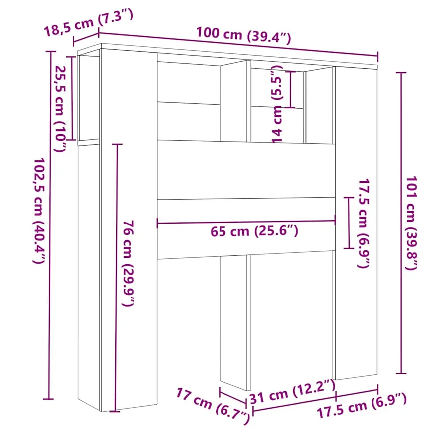 Armoire de tête de lit Sonoma gris 100x18,5x102,5 cm - 6
