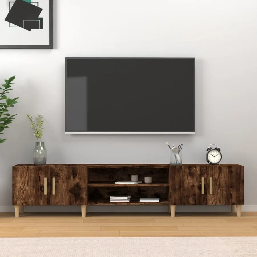 Meuble TV chêne fumé 180x31,5x40 cm bois d'ingénierie