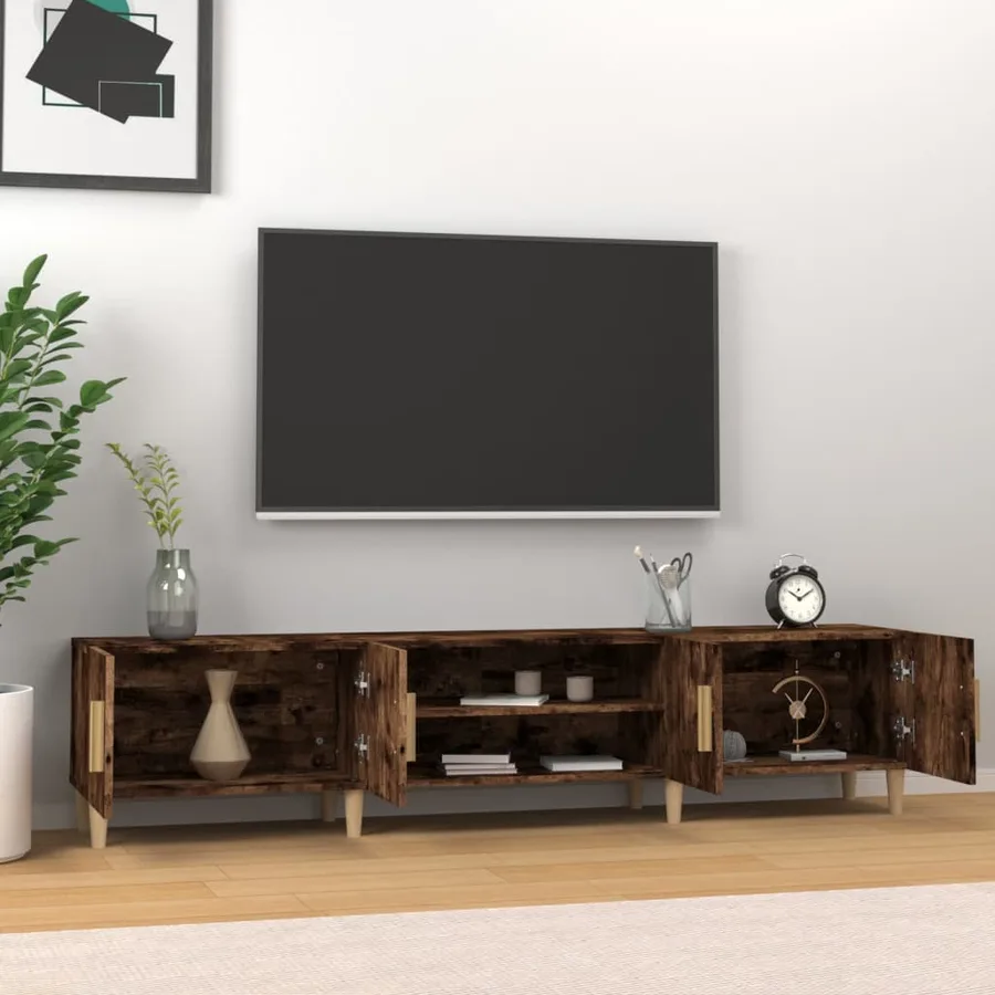 Meuble TV chêne fumé 180x31,5x40 cm bois d'ingénierie - 3