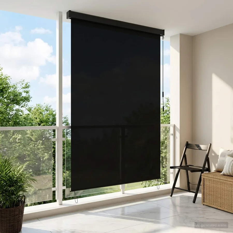 Store enrouleur Noir 120 x 250 cm Tissu et Aluminium - 3