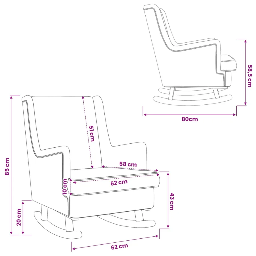 Chaise à bascule Gris clair 62 x 80 x 85 cm Bouclé - 8