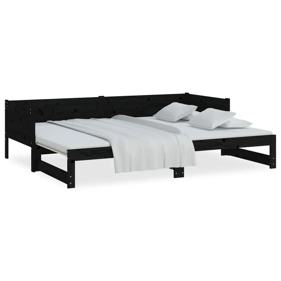 Lit coulissant sans matelas noir 2x(90x200) cm - 8