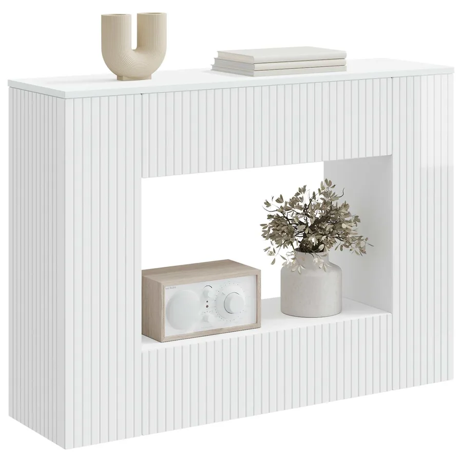 Table console Blanc Brillant 101 x 29 x 74 cm Bois d’ingénierie - 3