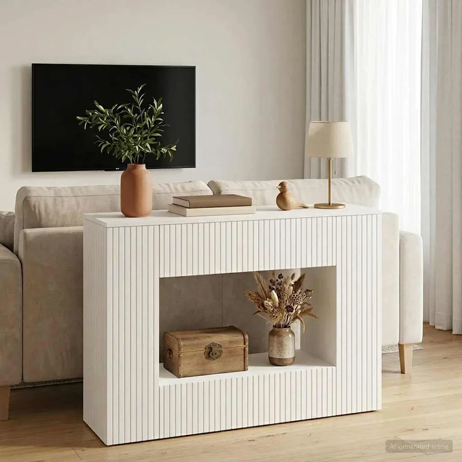 Table console Blanc Brillant 101 x 29 x 74 cm Bois d’ingénierie - 4