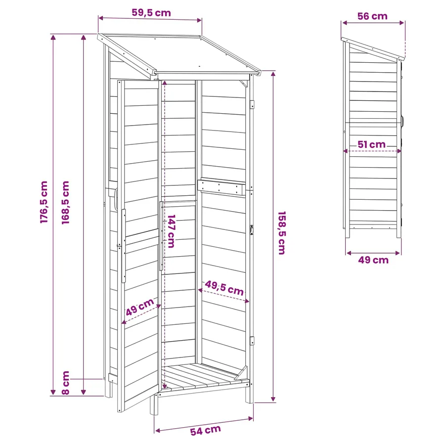 Abri de jardin Blanc 59,5 x 56 x 176,5 cm Bois de Sapin Massif - 11