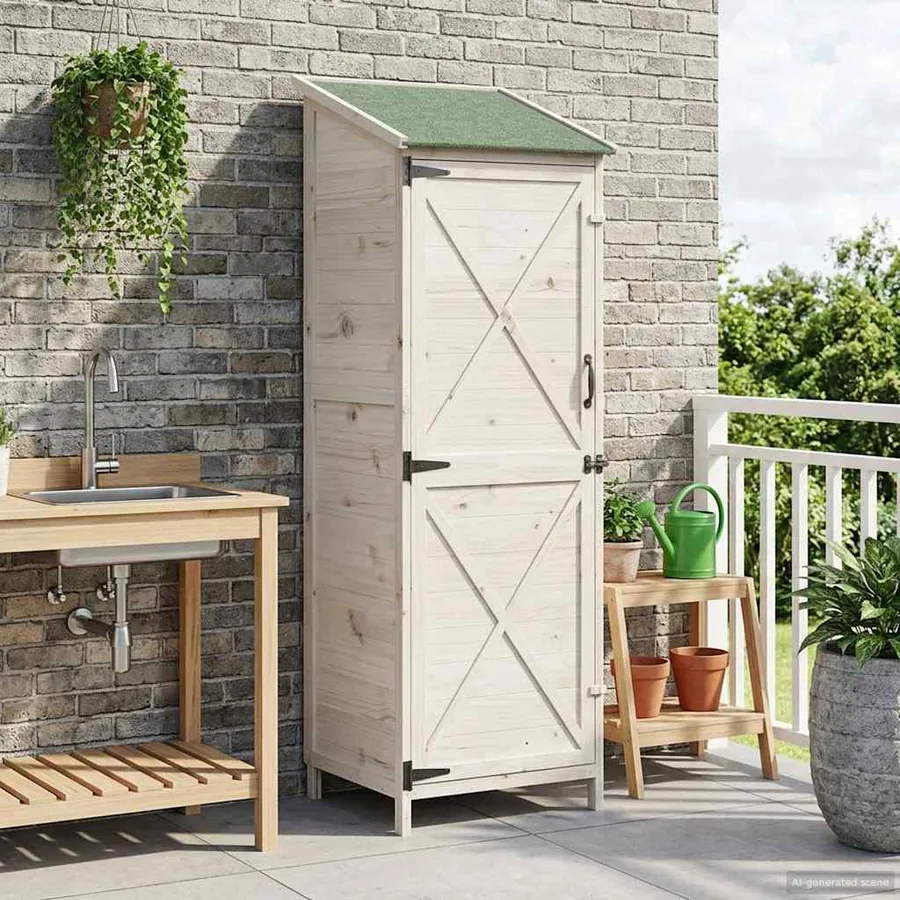 Abri de jardin Blanc 59,5 x 56 x 176,5 cm Bois de Sapin Massif - 3