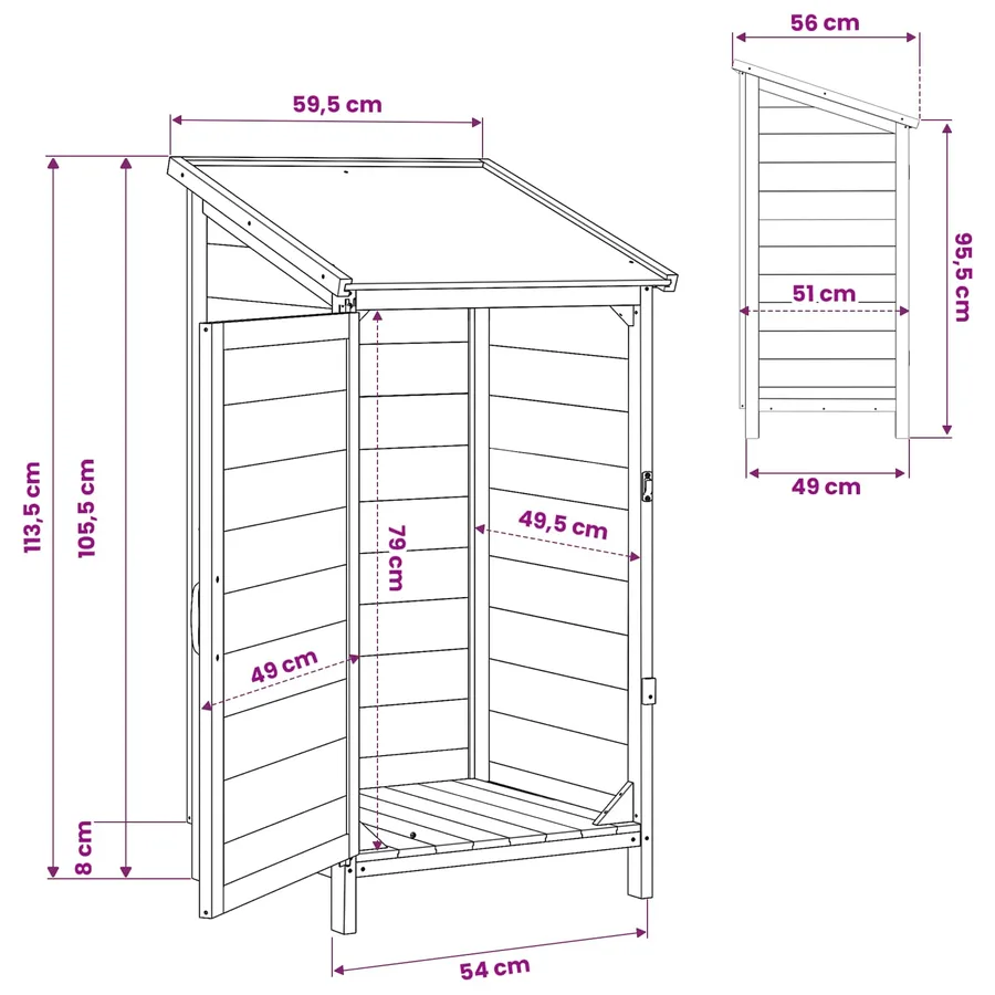 Abri de jardin avec toit Naturel 59,5 x 56 x 113,5 cm - 11