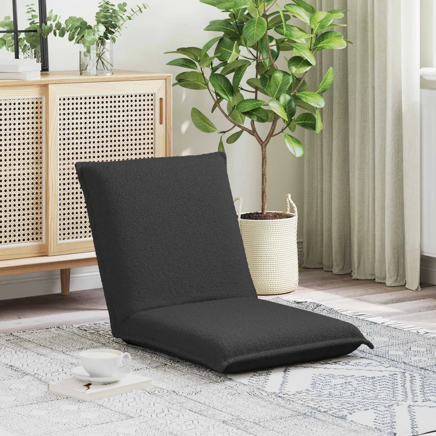 Fauteuil de sol ajustable Gris foncé Tissu en laine de mouton