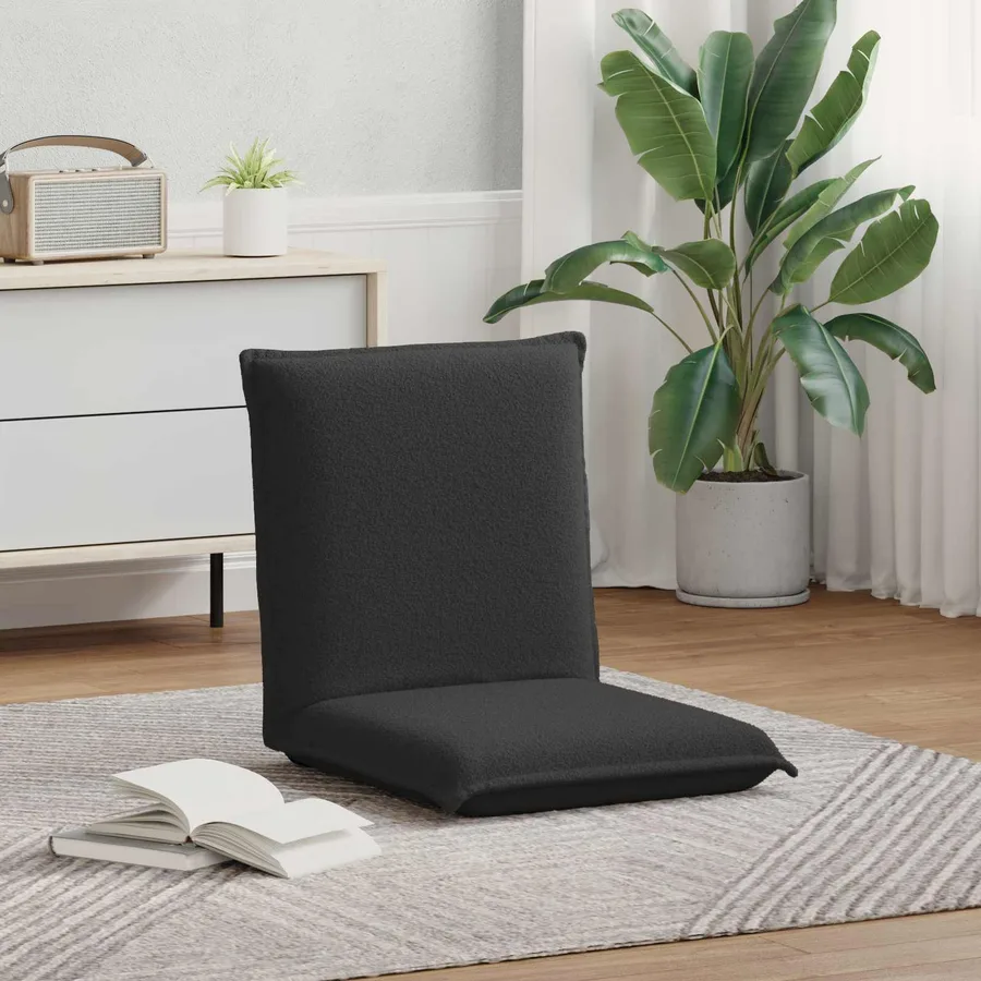 Fauteuil de sol ajustable Gris foncé Tissu en laine de mouton - 3