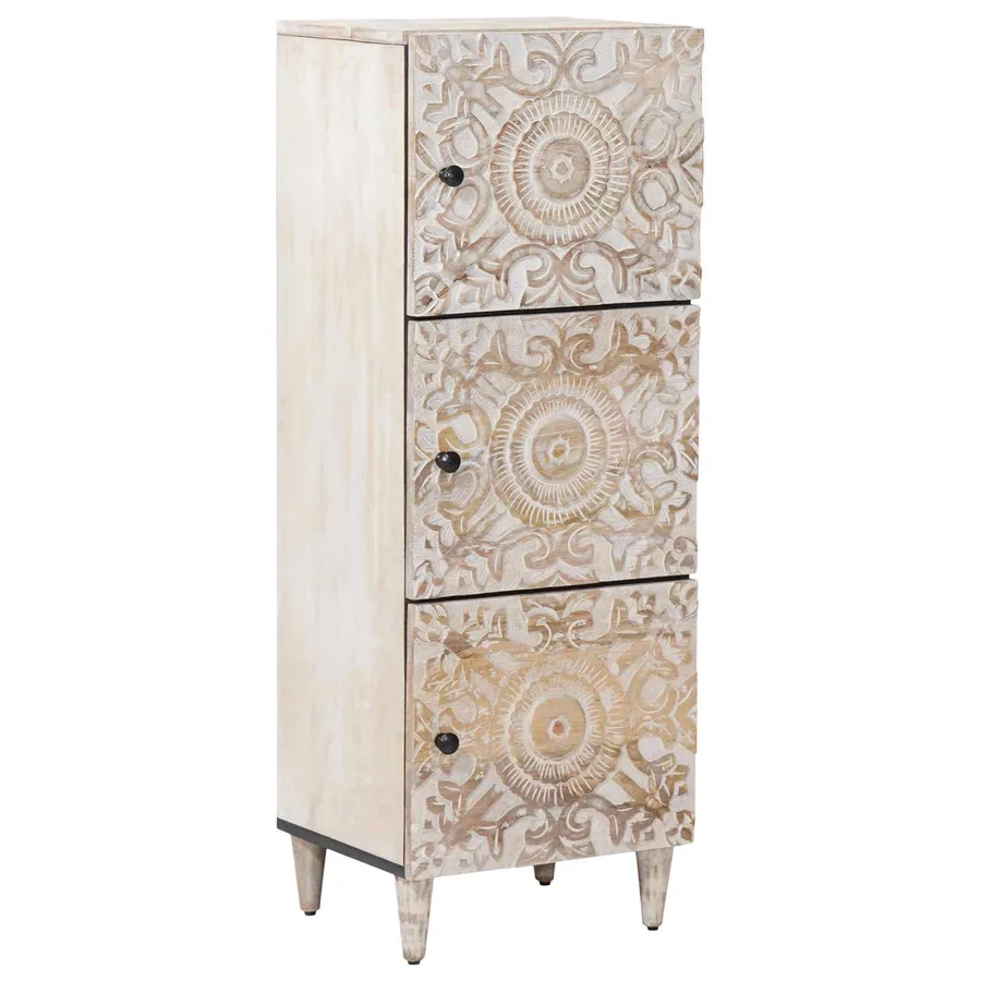 Buffet Haut Blanc 40 x 33,5 x 110 cm Bois de mangue massif