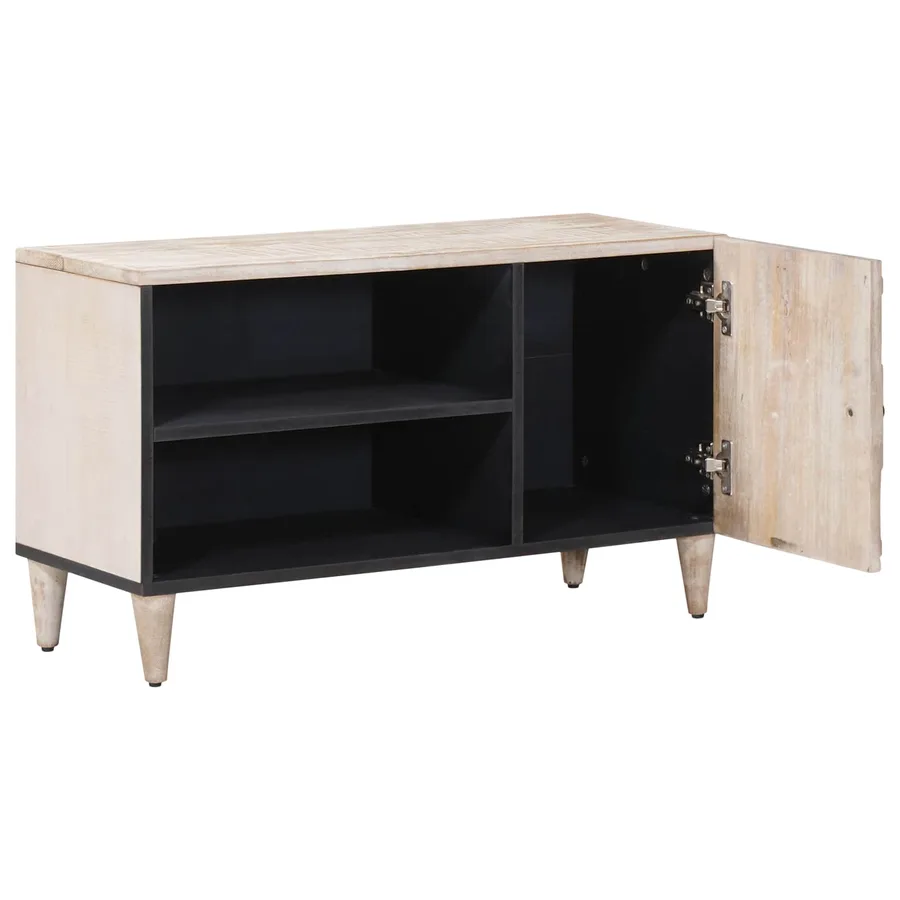 Meuble TV Blanc 80 x 31,5 x 46 cm Bois de mangue massif - 2