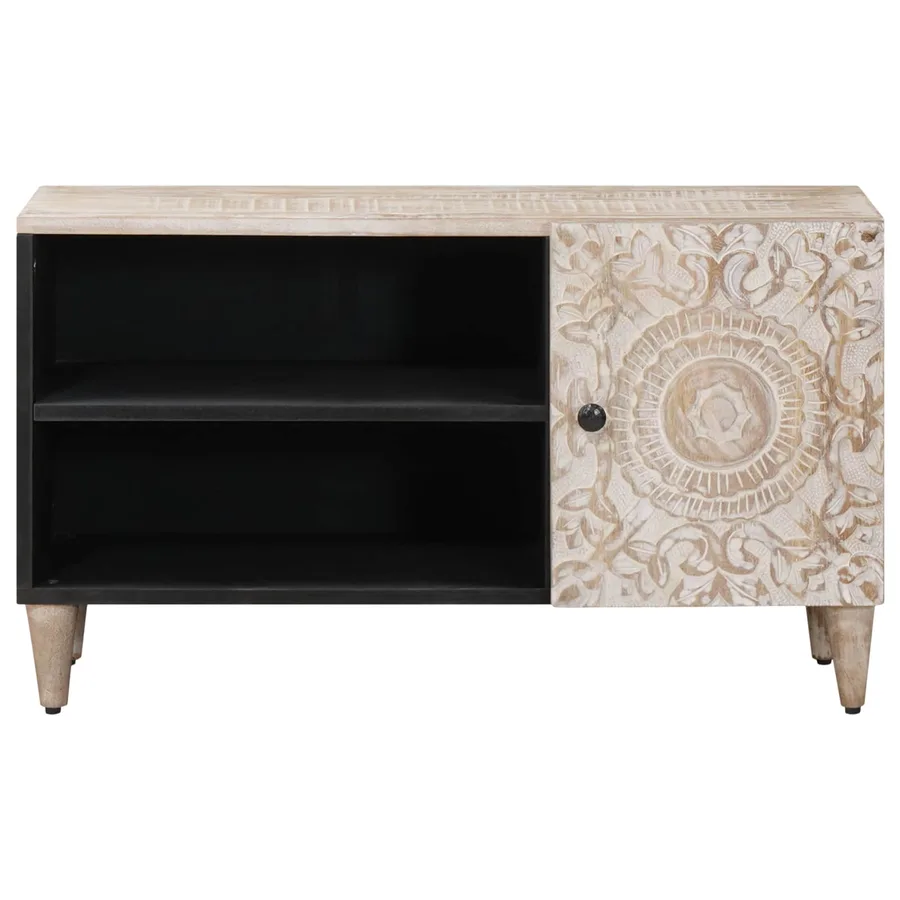Meuble TV Blanc 80 x 31,5 x 46 cm Bois de mangue massif - 3