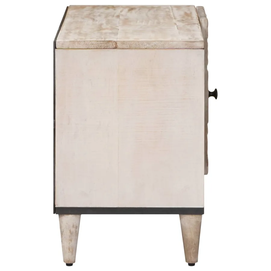 Meuble TV Blanc 80 x 31,5 x 46 cm Bois de mangue massif - 4