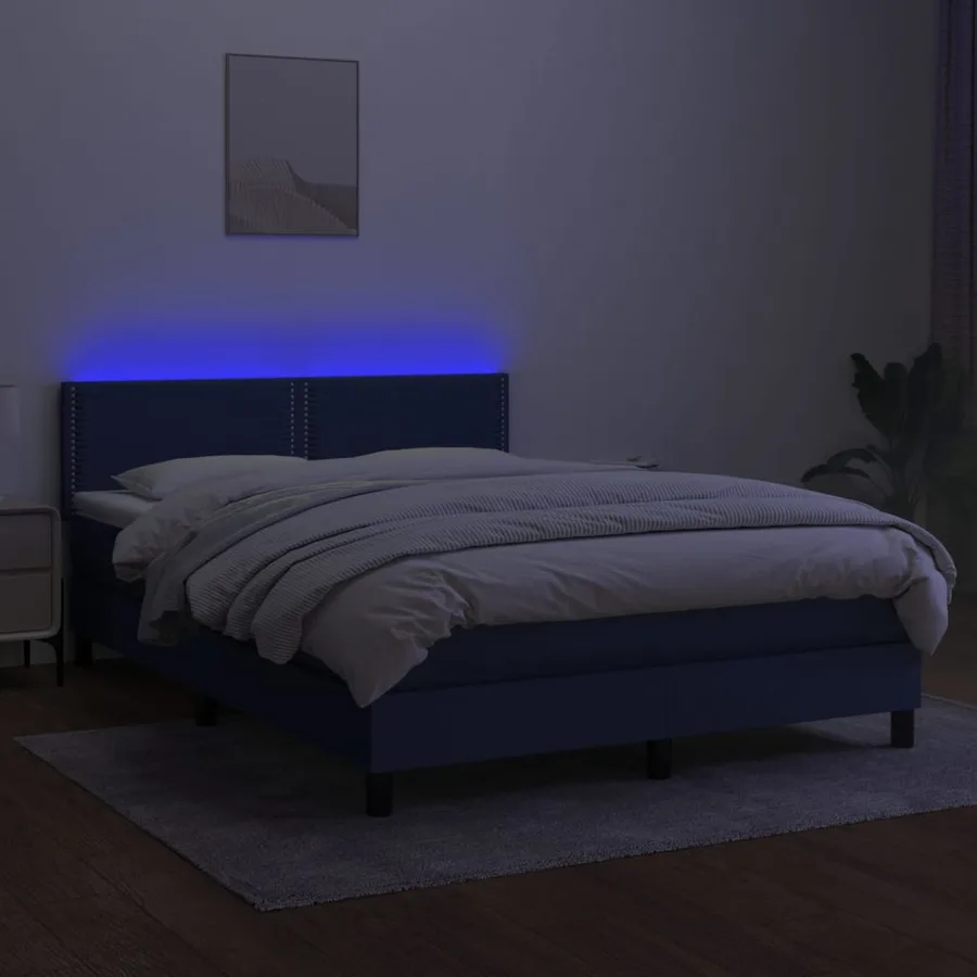 Sommier à lattes de lit avec matelas LED Bleu 140x200 cm Tissu - 4