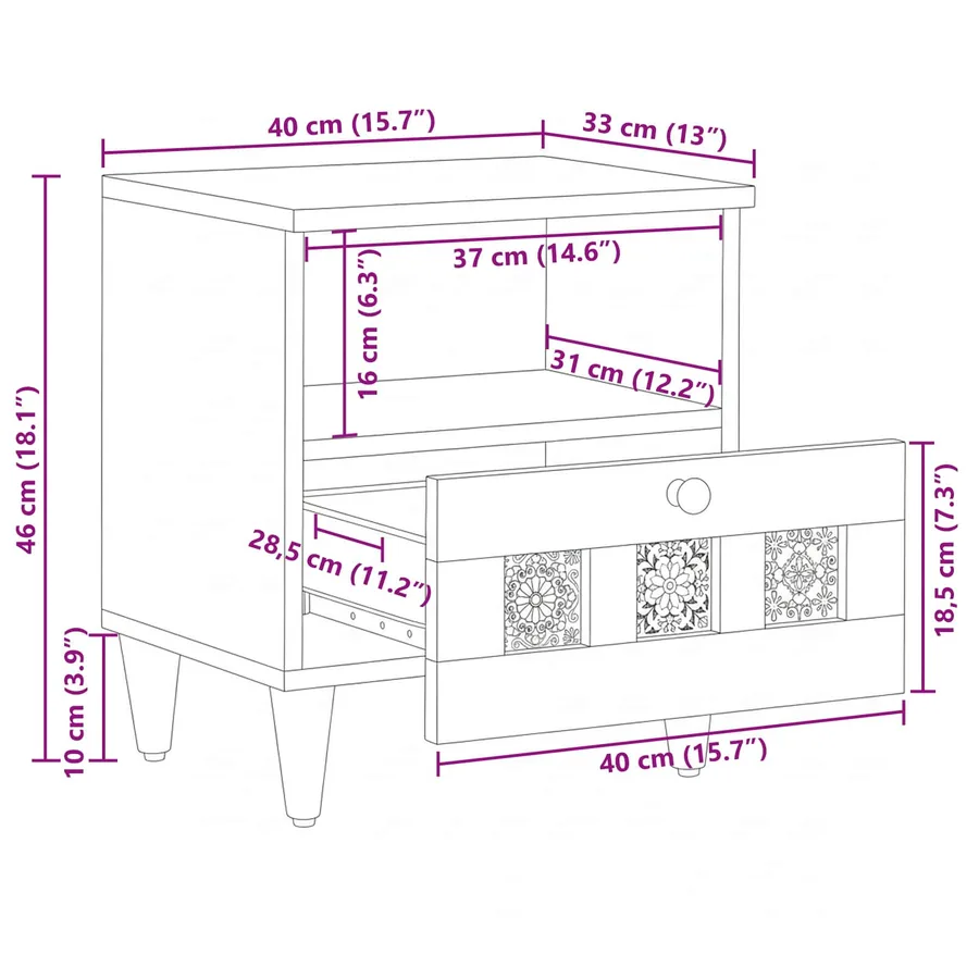 Cabinet de chevet avec tiroir 2 pcs Naturel 40 x 33 x 46 cm - 11