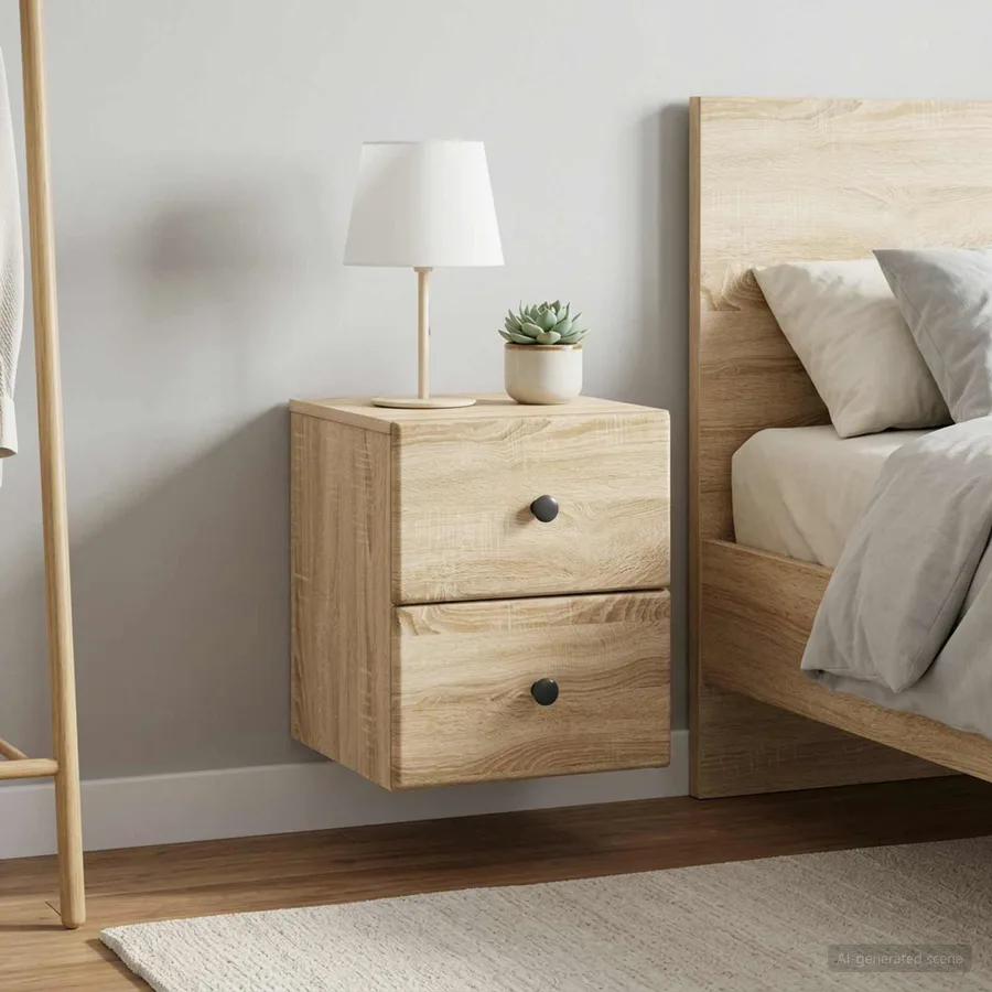 Cabinet de chevet mural 2 pcs Chêne Sonoma 34,5 x 33 x 40 cm - 4