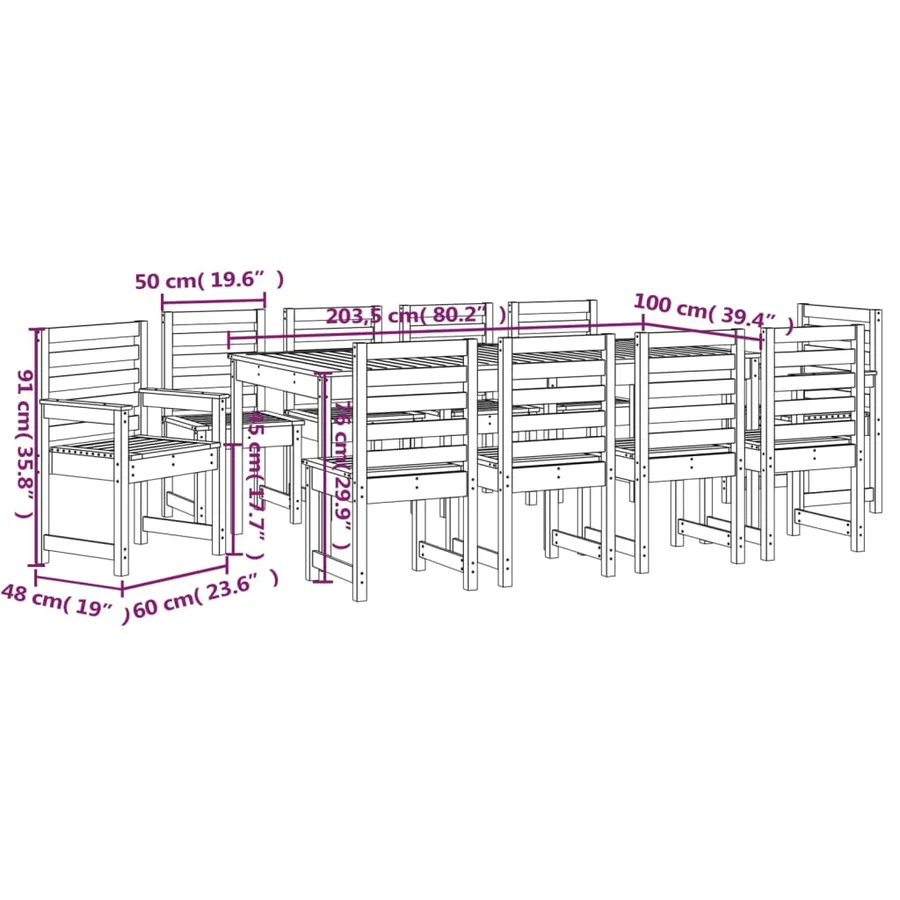 Ensemble à manger de jardin 11 pcs blanc bois massif de pin - 10