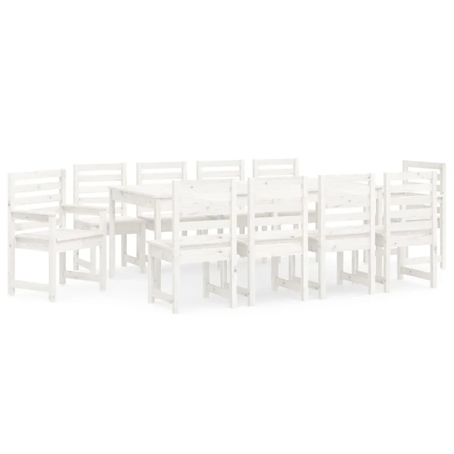 Ensemble à manger de jardin 11 pcs blanc bois massif de pin - 5