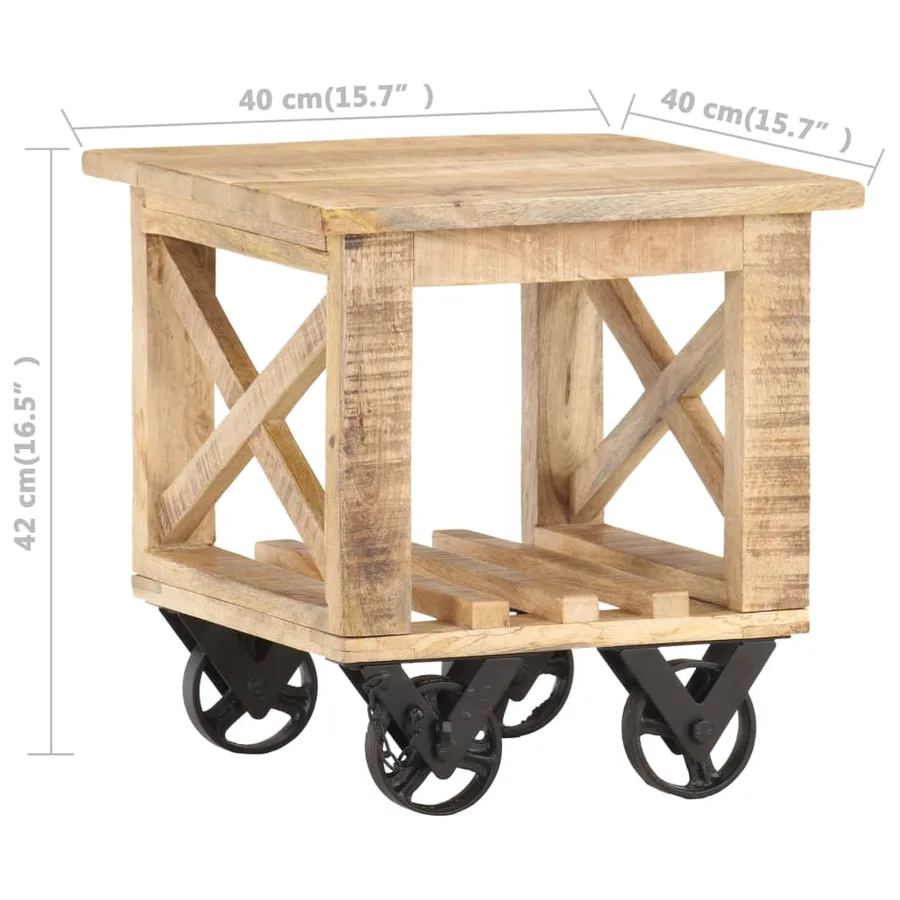 Table d'appoint avec roues 40x40x42 cm Bois de manguier brut - 6