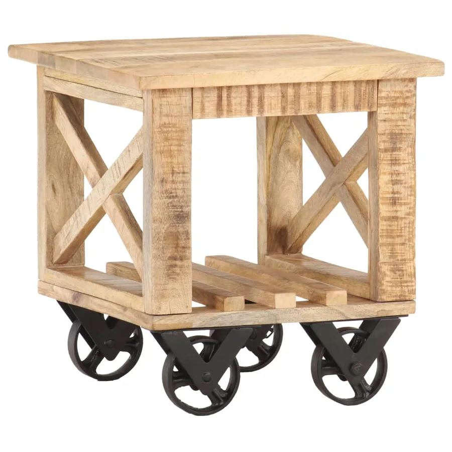 Table d'appoint avec roues 40x40x42 cm Bois de manguier brut - 7