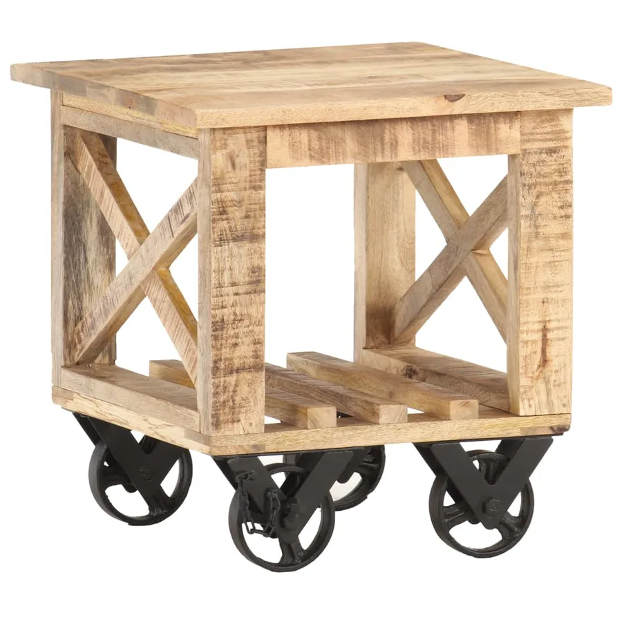 Table d'appoint avec roues 40x40x42 cm Bois de manguier brut - 8