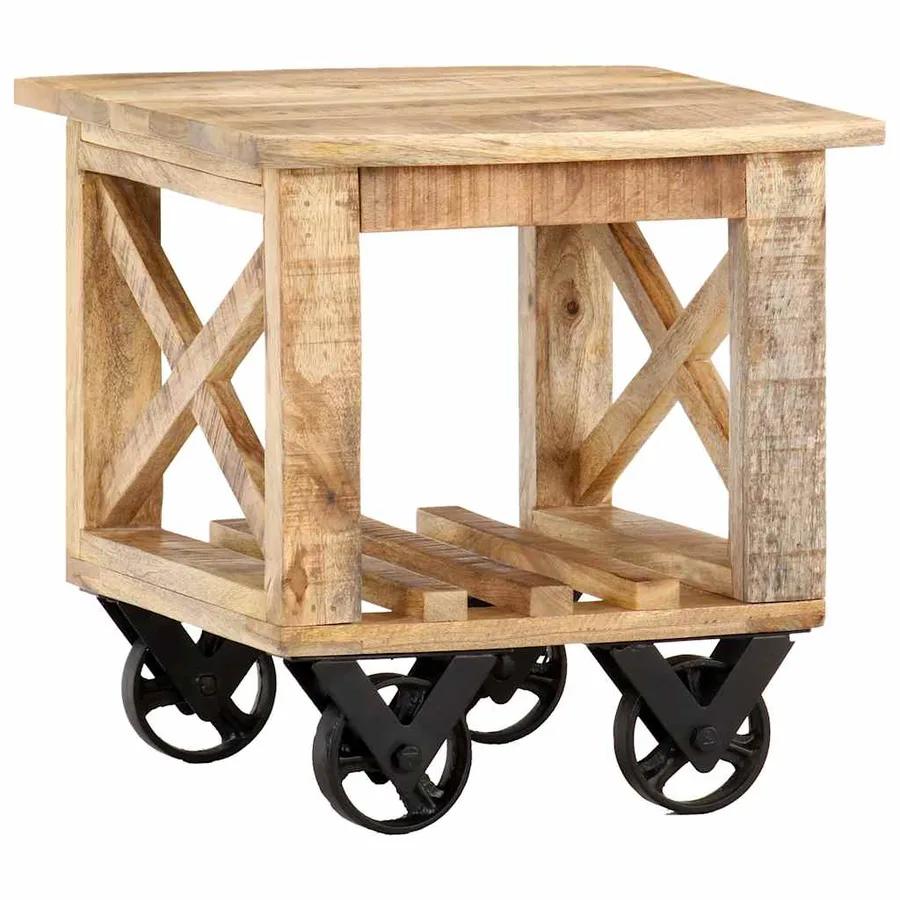Table d'appoint avec roues 40x40x42 cm Bois de manguier brut - 9
