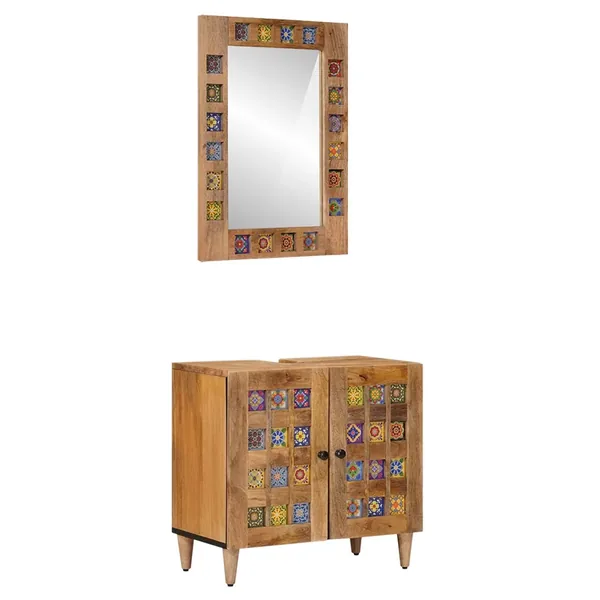 Ensemble de mobilier de salle de bain avec porte 2 pcs Naturel