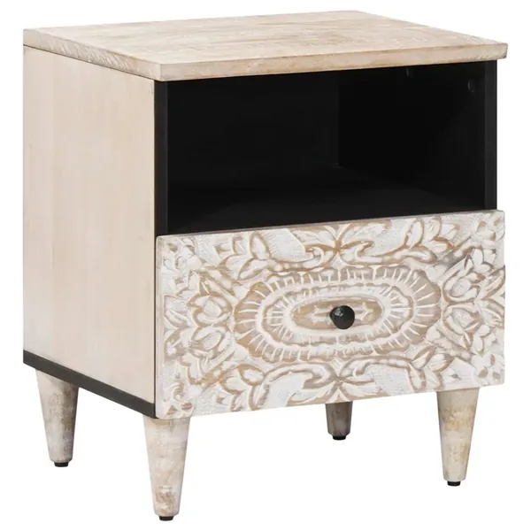 Armoire de lit Blanc 40 x 33 x 46 cm Bois de mangue massif