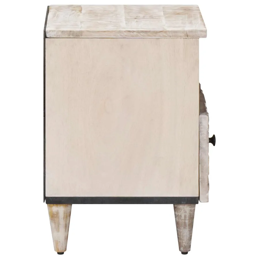 Armoire de lit Blanc 40 x 33 x 46 cm Bois de mangue massif - 4