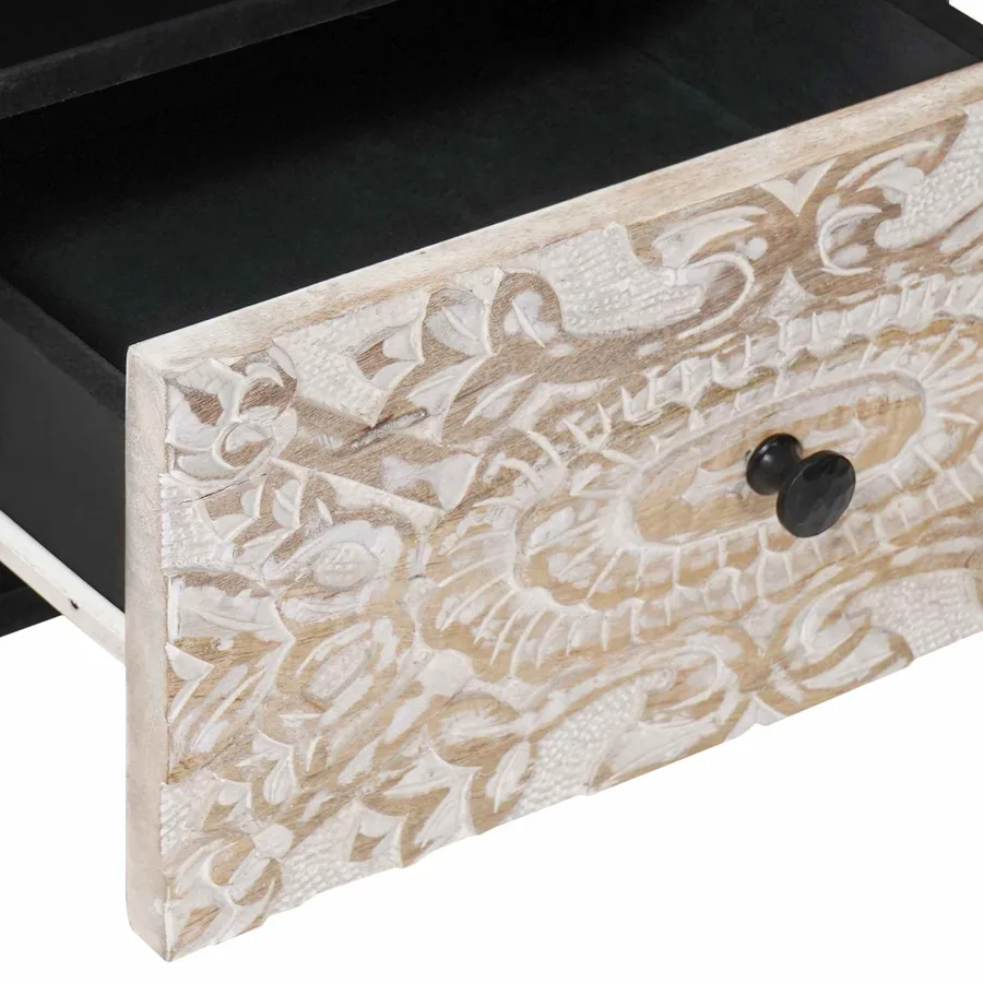Armoire de lit Blanc 40 x 33 x 46 cm Bois de mangue massif - 7
