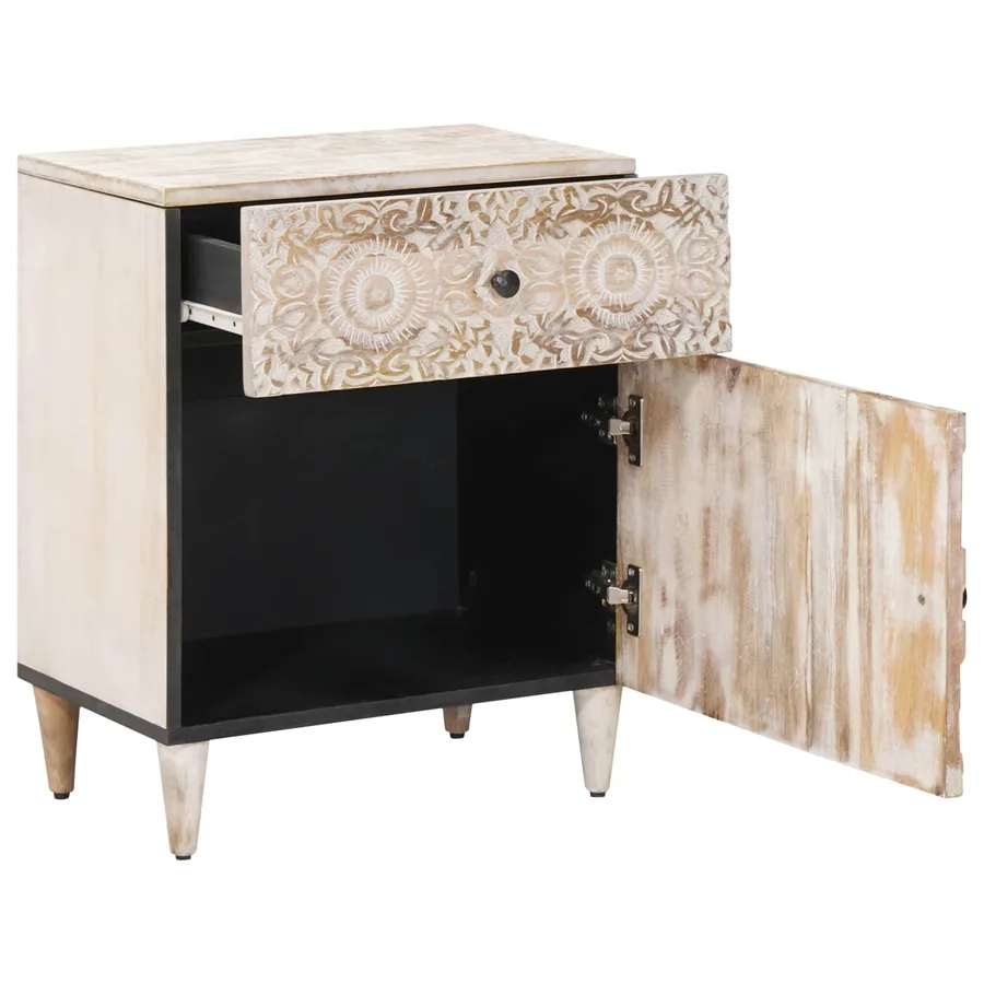 Armoire de lit Blanc 50 x 33 x 60 cm Bois de mangue massif - 2