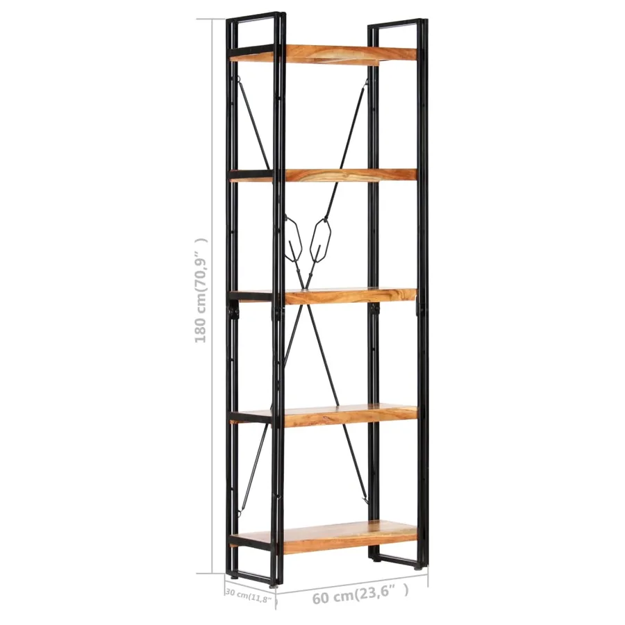 Bibliothèque à 5 niveaux 60x30x180 cm Bois d'acacia solide - 6