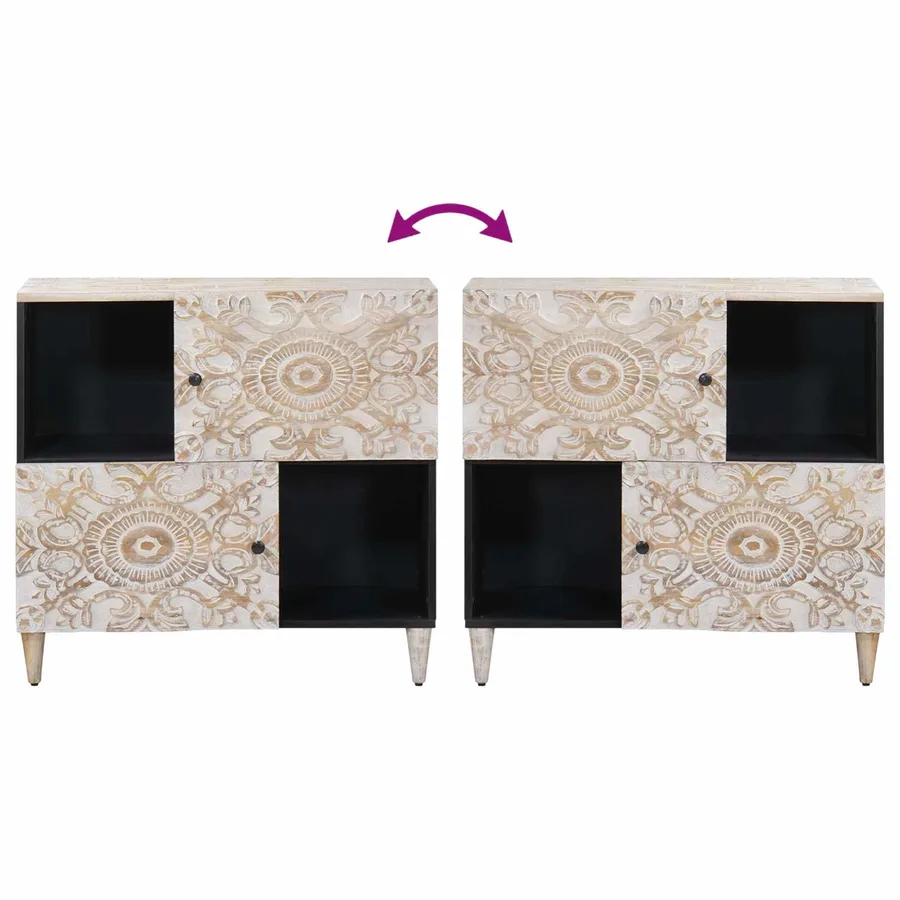Buffet avec porte Blanc 80 x 33,5 x 75 cm Bois de mangue massif - 10