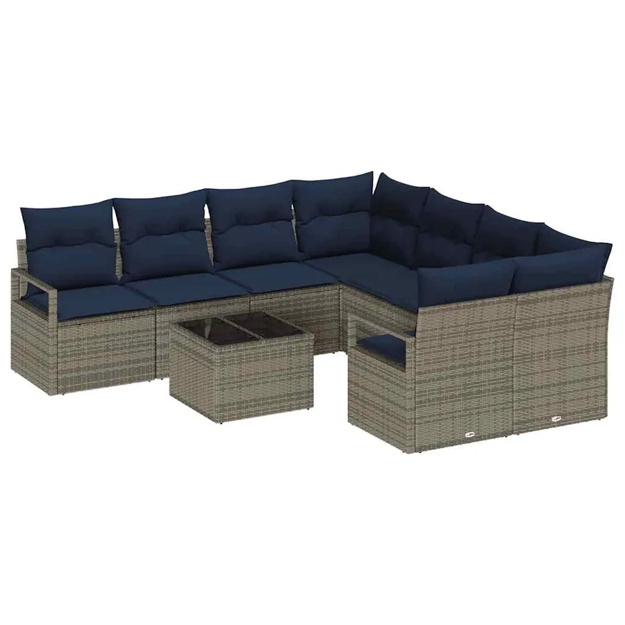 Ensemble de Canapés avec coussin 9 pcs Gris et marine polyrotin - 2
