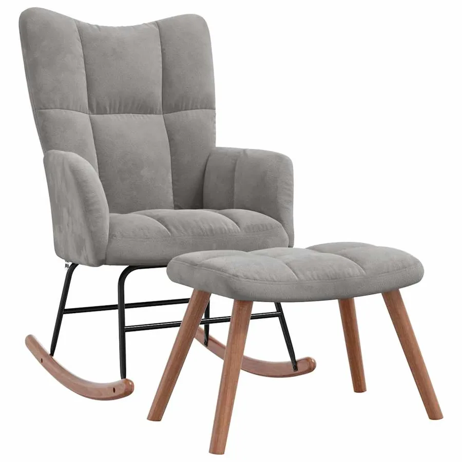 Chaise à bascule avec repose-pied Gris clair Velours - 2