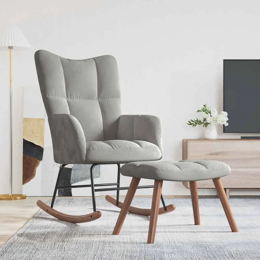 Chaise à bascule avec repose-pied Gris clair Velours - 3