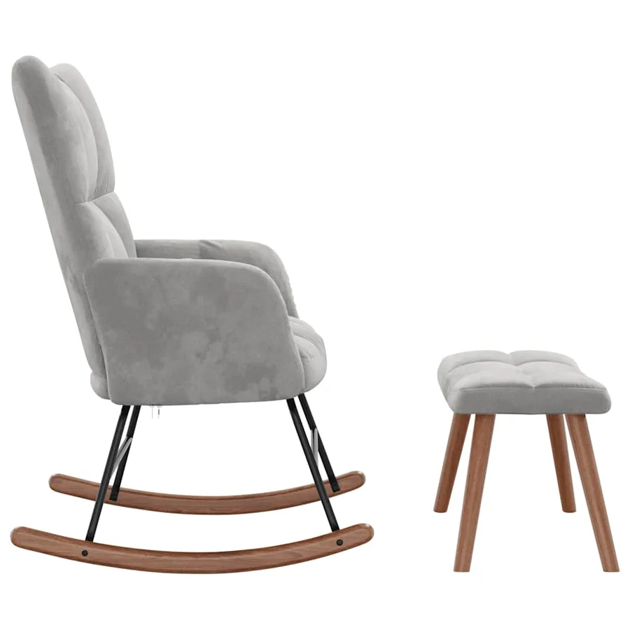 Chaise à bascule avec repose-pied Gris clair Velours - 6