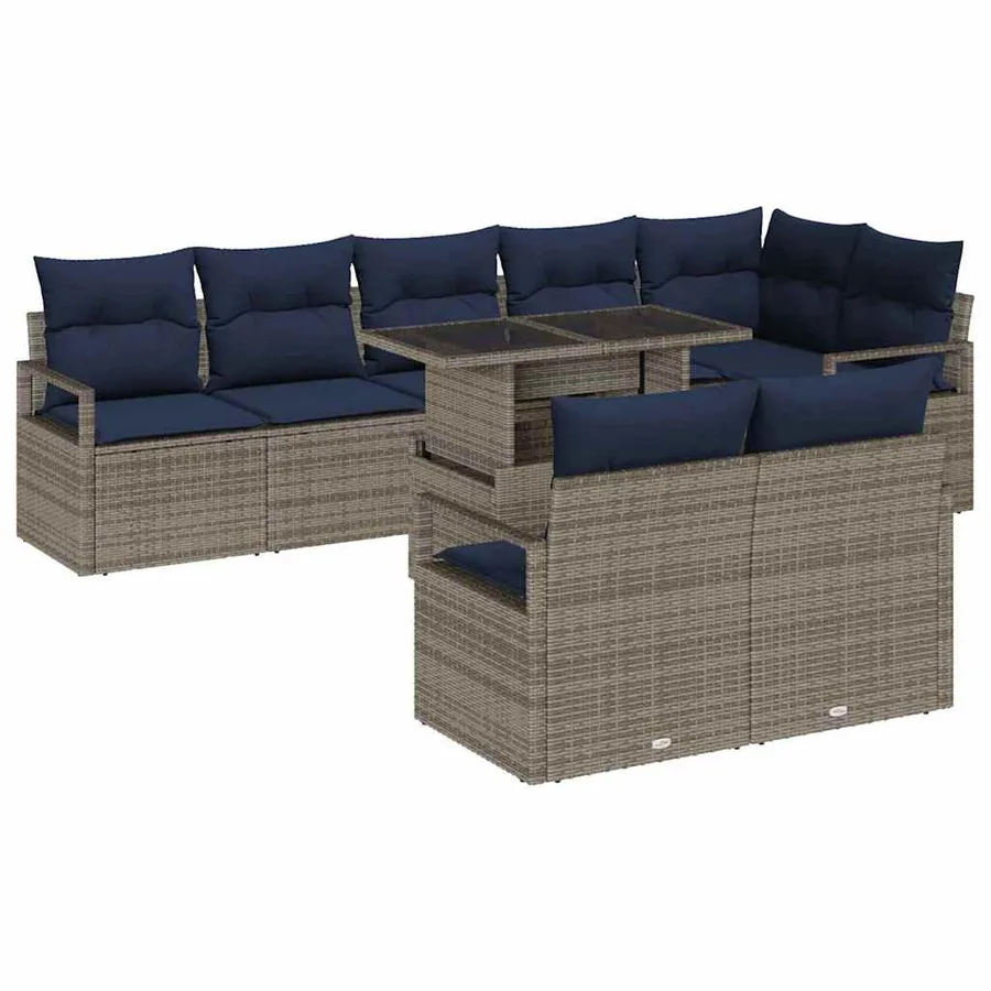 Ensemble de canapé de jardin 9 pcs Gris et bleu marine - 2
