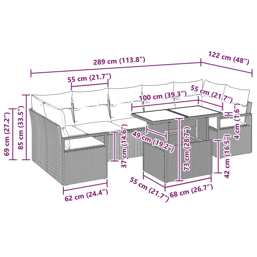 Ensemble de canapé de jardin 8 pcs gris et bleu marine - 11