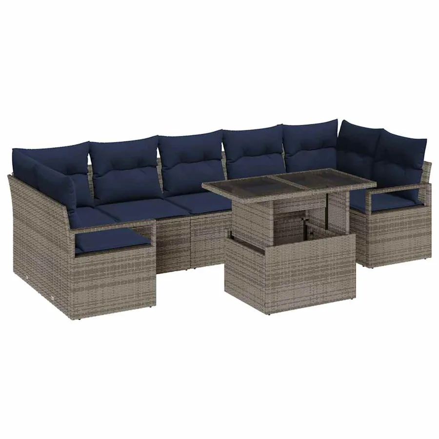 Ensemble de canapé de jardin 8 pcs gris et bleu marine - 2