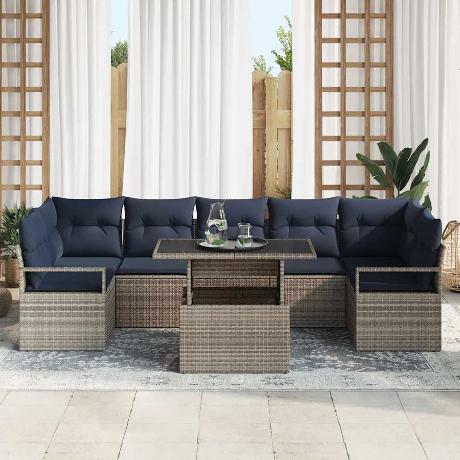 Ensemble de canapé de jardin 8 pcs gris et bleu marine - 3