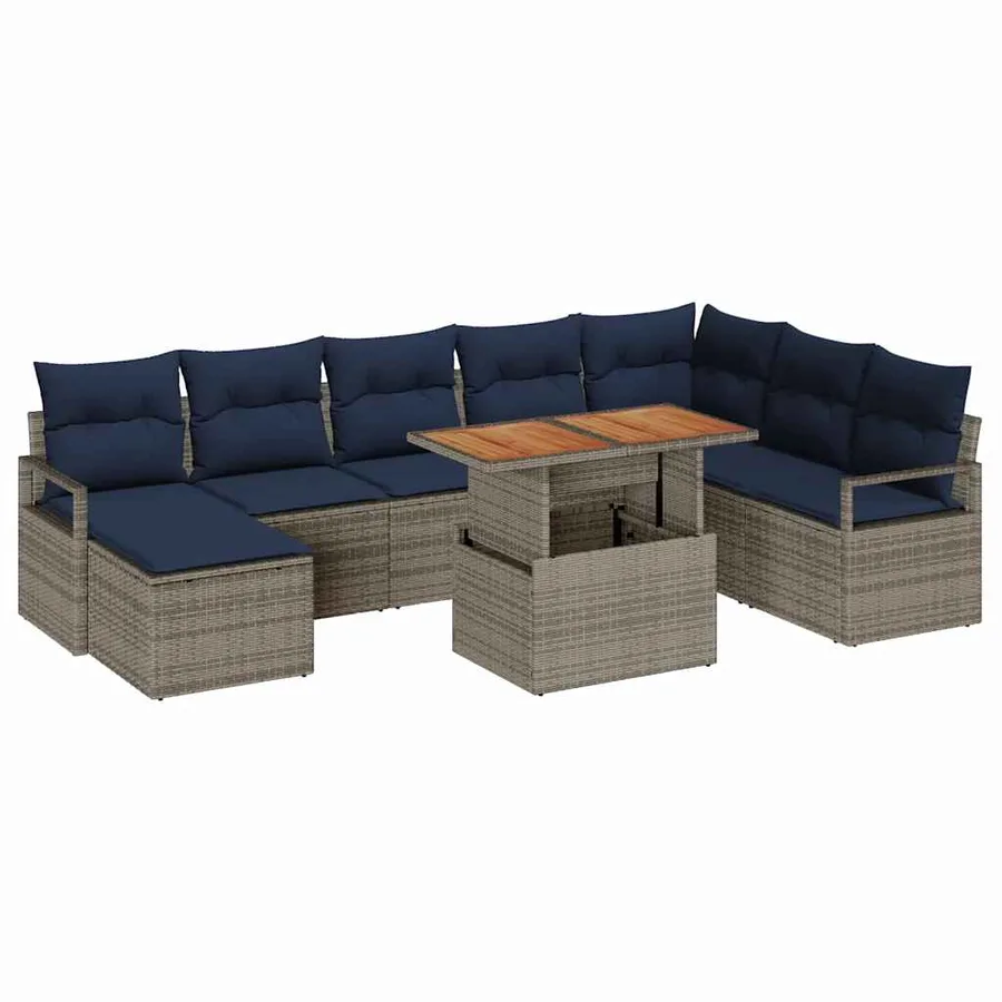 Ensemble de canapé de jardin 9 pcs Gris et marine - 2