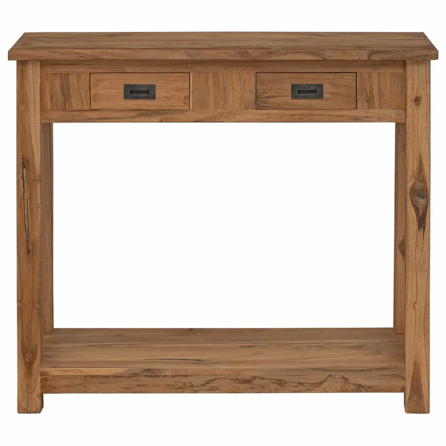 Table console Naturel 90 x 30 x 80 cm Bois de teck massif - 3