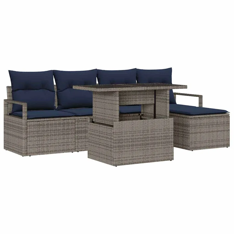 Ensemble de canapé de jardin 6 pcs gris et bleu marine - 2